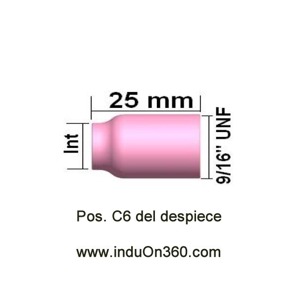 Boquilla cerámica Gas Lens pequeña N 6 Diam. Int.16 mm. Antorcha TIG PRO 9/20