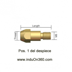 Porta Puntas longitud 28,5mm. Para puntas M6 Antorcha MIG PRO 360A